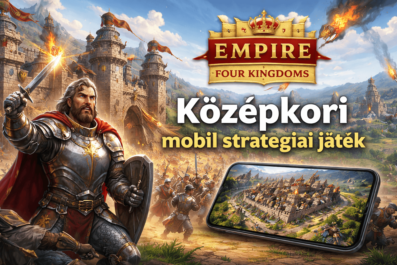 Empire Four Kingdoms középkori mobil stratégiai játék – vár ostroma, lovagok csatája és királyságépítés mobilon