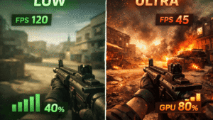 low vs ultra grafika összehasonlítás fps különbséggel gaming környezetben