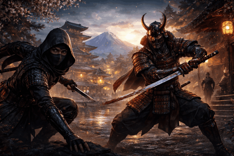 Assassin’s Creed Shadows japán környezet gameplay jelenet szamuráj és shinobi karakterrel