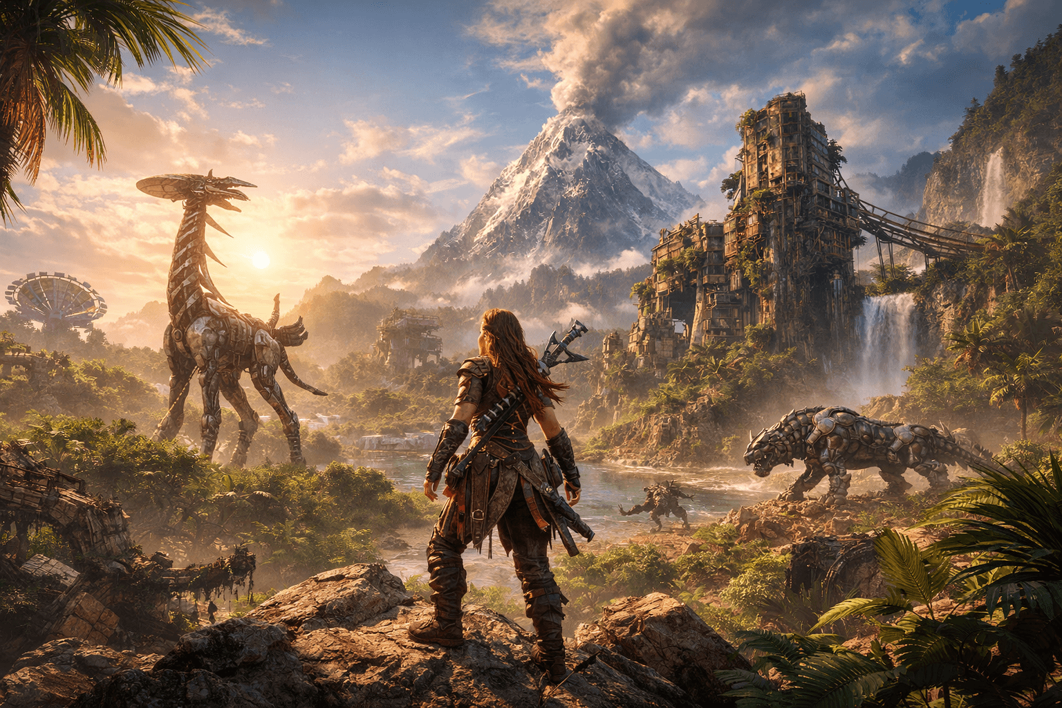 Horizon Forbidden West PC grafika és open world jelenet futurisztikus környezetben