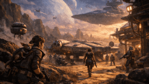 Star Wars Outlaws nyílt világ gameplay jelenet bolygó felszínen