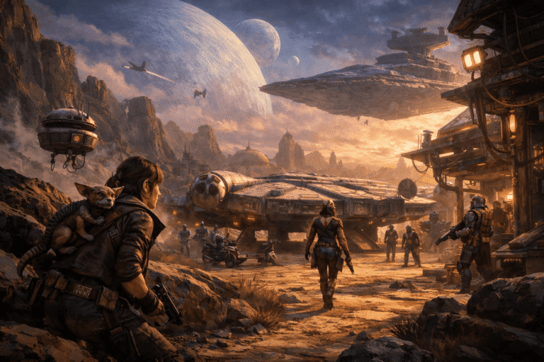 Star Wars Outlaws nyílt világ gameplay jelenet bolygó felszínen