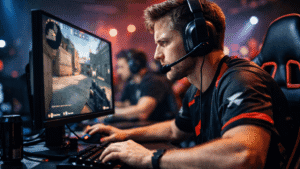 profi e-sport játékos koncentráció közben versenykörnyezetben