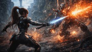 stellar blade akció jelenet modern grafikai effektekkel pc teljesítmény elemzéshez