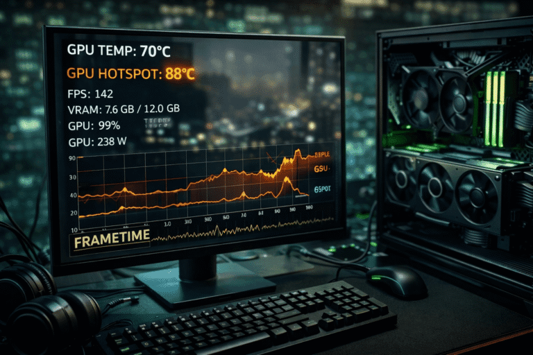 GPU hotspot hőmérséklet monitorozása gaming PC teljesítmény elemzés közben