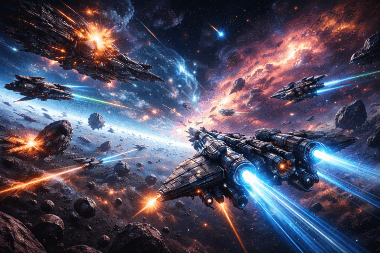 Nebula Raiders sci-fi űrcsata jelenet játék teszt illusztráció