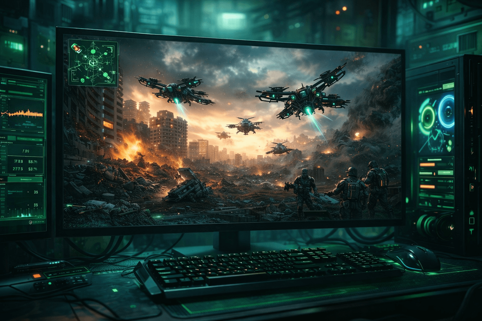 Iron Command taktikai háborús játék futurisztikus dróncsata jelenet modern hadviselés vizuális környezetben