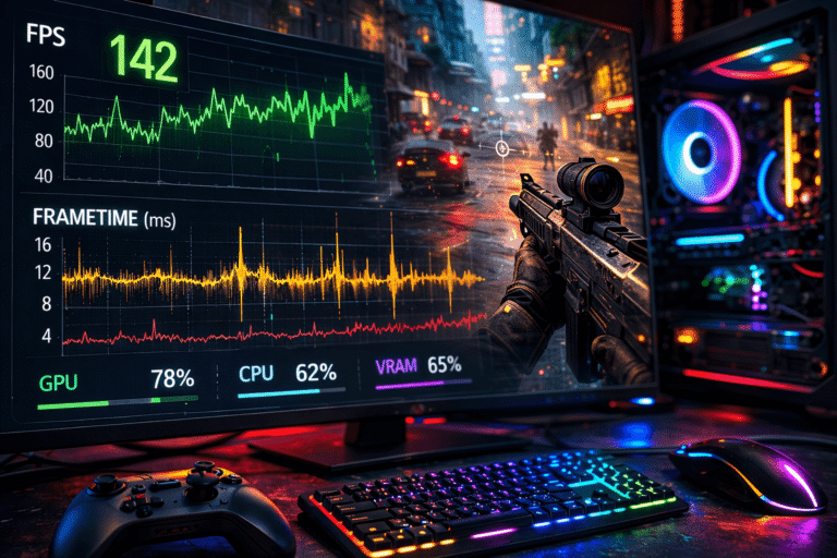 frametime grafikon és fps stabilitás elemzés gaming teljesítmény teszt során