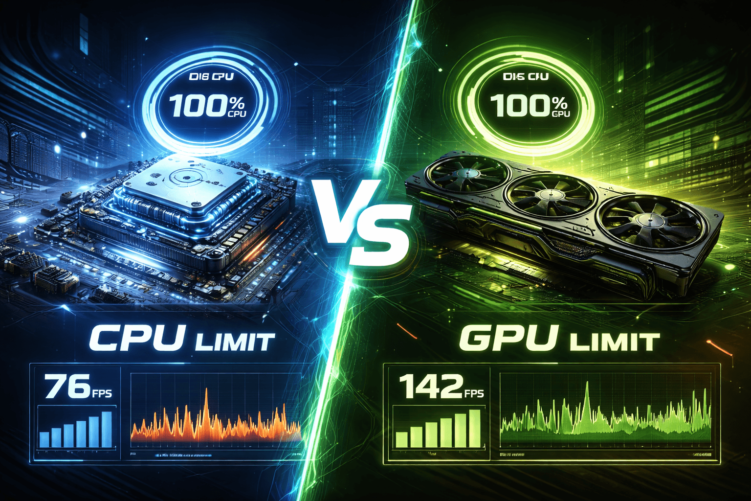 CPU és GPU teljesítmény összehasonlító grafikon gaming FPS és frametime adatokkal