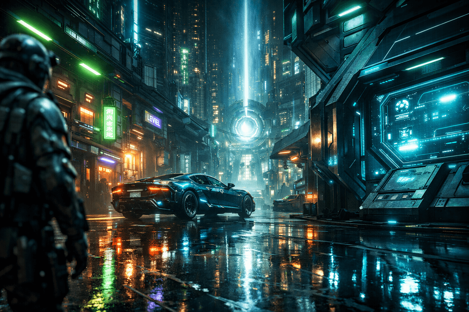 ultra realisztikus videojáték grafika ray tracing path tracing neon városi környezet