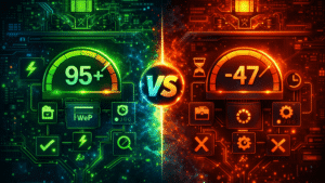 Nightgamer vs gamer oldalak teljesítmény összehasonlítás 95+ sebesség vizualizáció