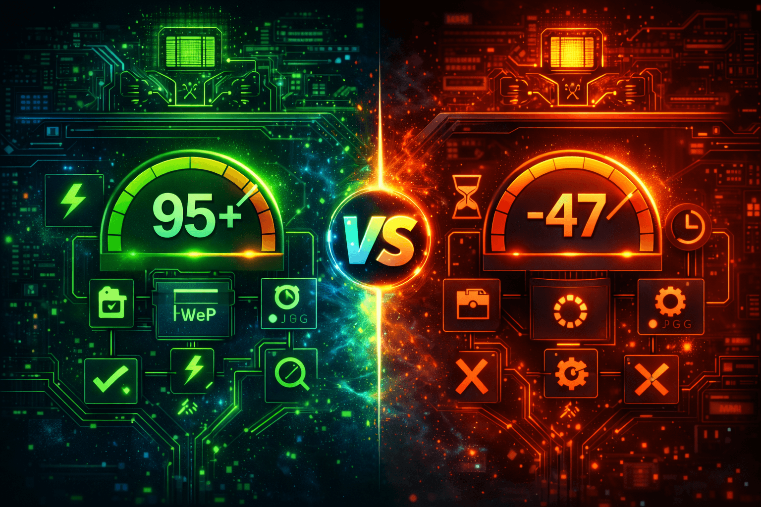 Nightgamer vs gamer oldalak teljesítmény összehasonlítás 95+ sebesség vizualizáció