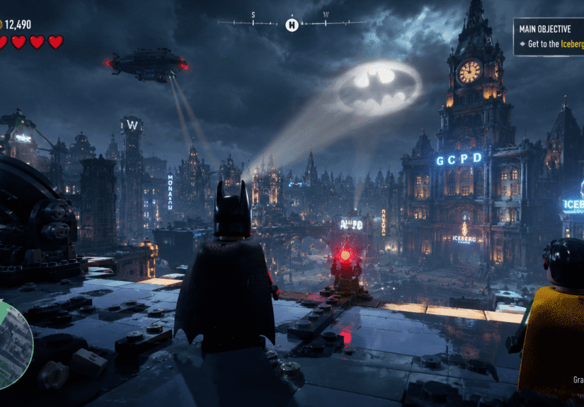 LEGO Batman Gotham tetején egy sötét nyílt világú akciójáték jelenetben