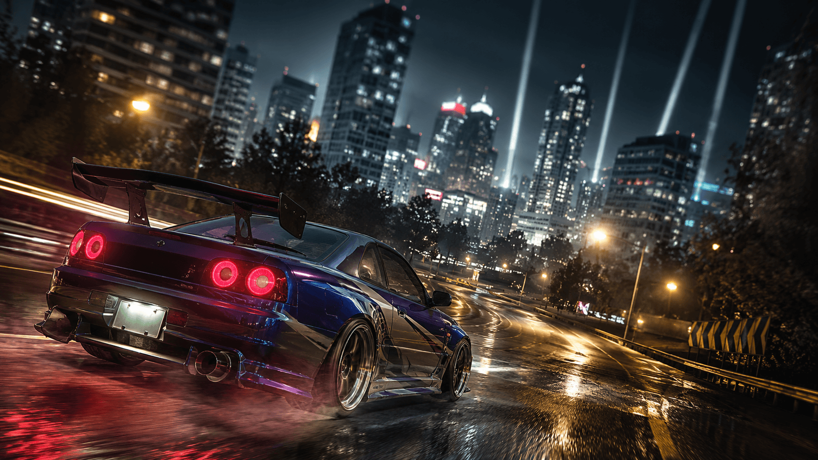 Need for Speed Underground 2 hangulatát idéző tuningautó éjszakai, esős városi versenyjelenetben