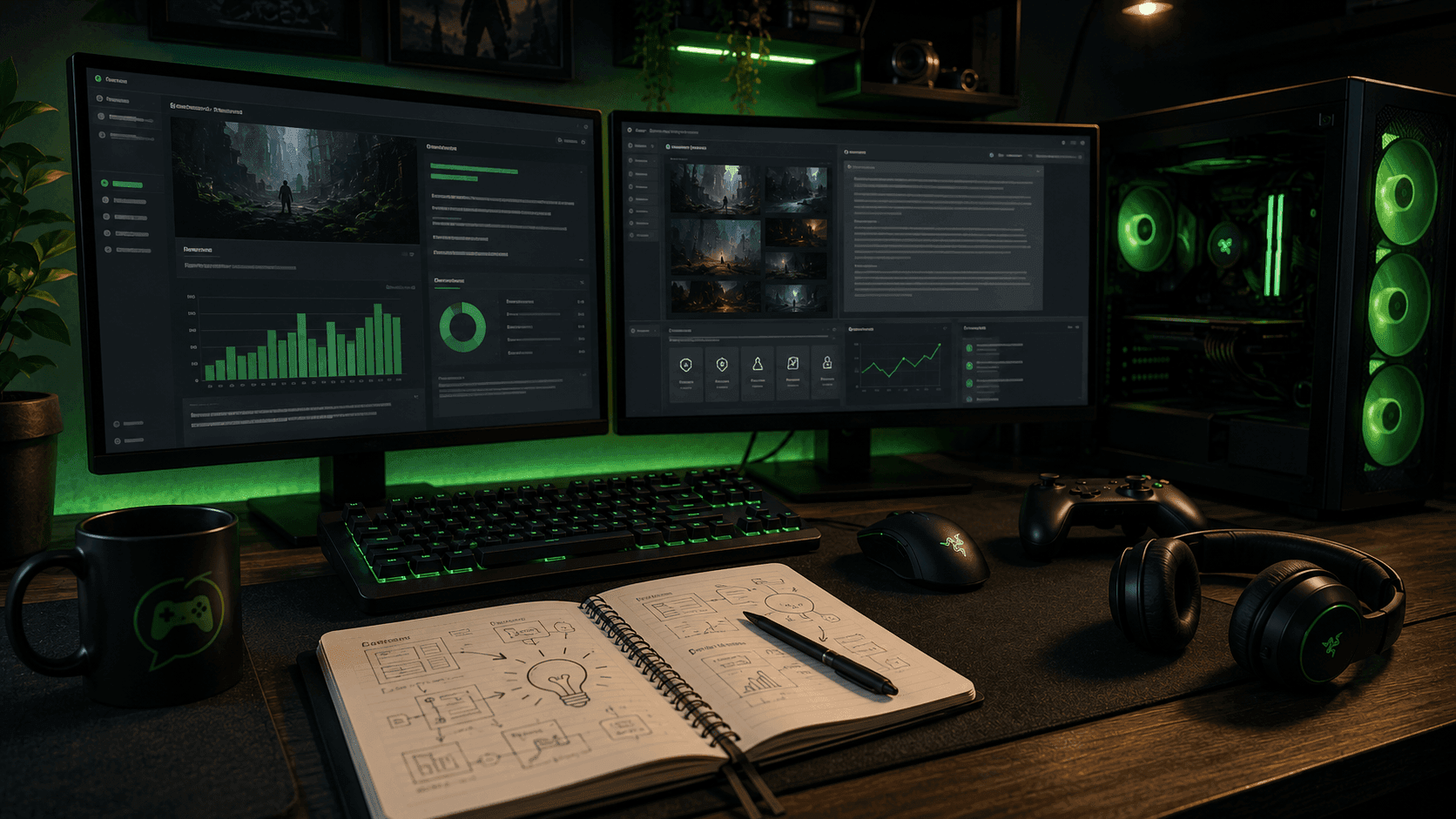 Nightgamer támogatás gamer munkakörnyezettel és tartalomkészítő számítógépes asztallal
