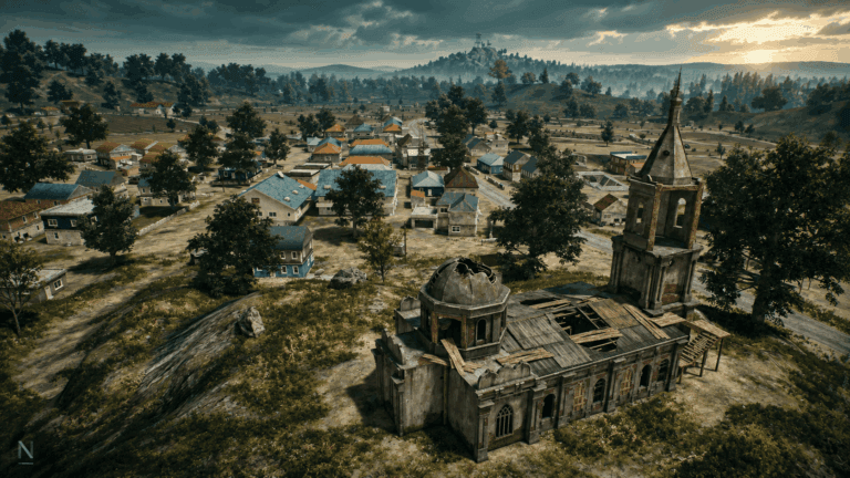 PUBG Erangel tájkép a DLSS 4.5 és FSR 4.1 grafikai frissítéshez